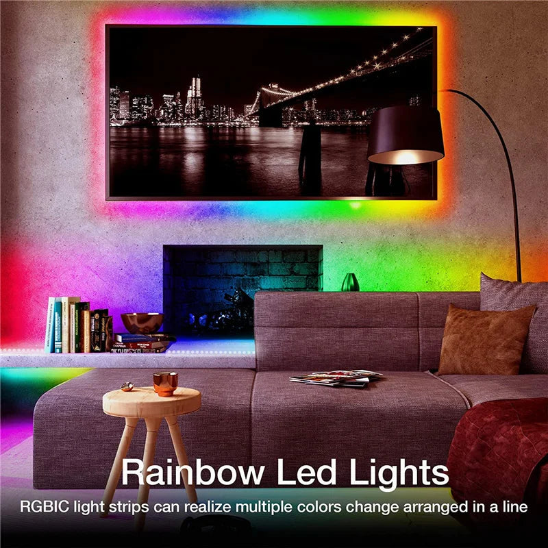 RGBIC Neon LED strip light by Showlu Smart General with Bluetooth app control, featuring vibrant multicolor lighting effects.