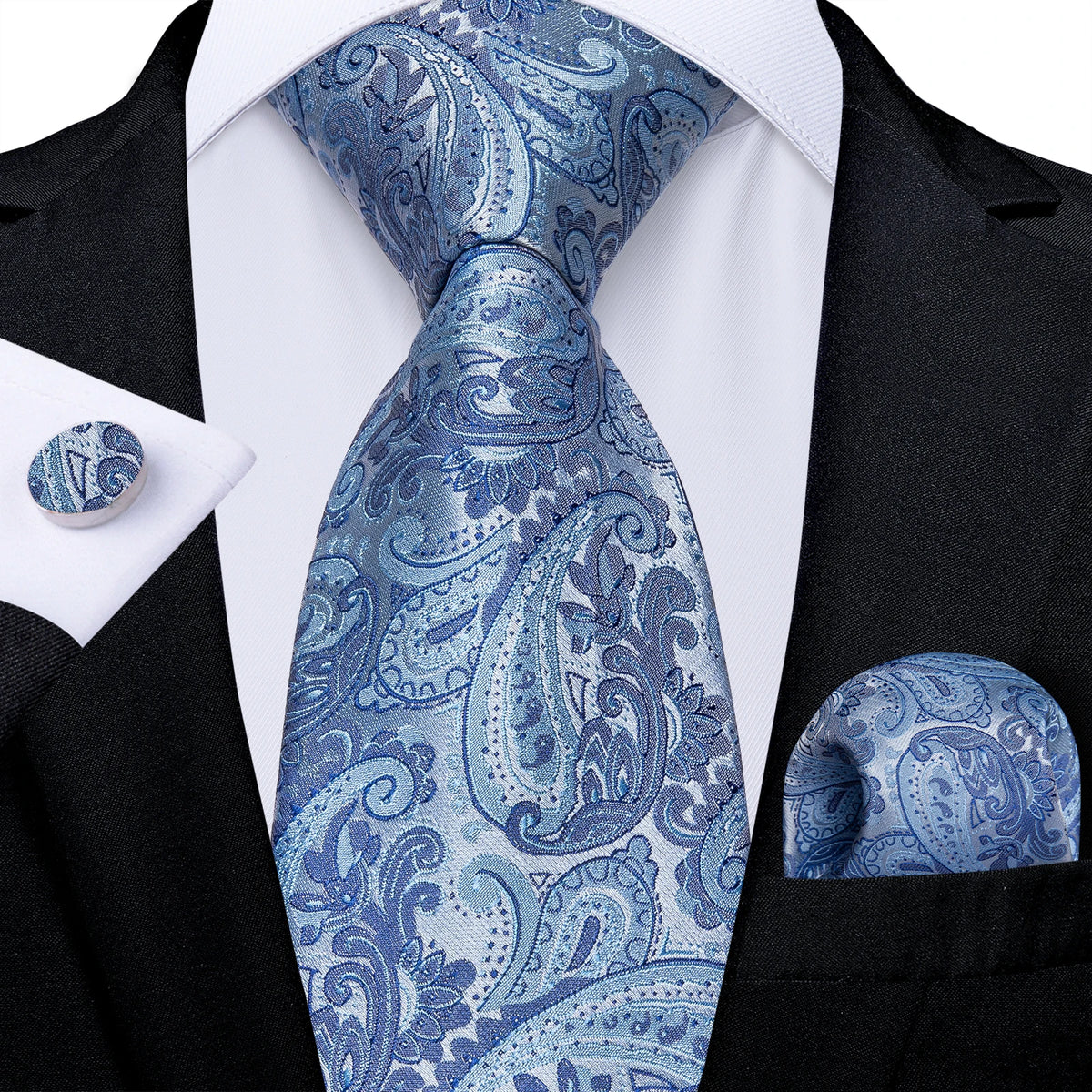 New Classic 100% Silk Men's Ties 8cm Blue Plaid Dot Striped Business Necktie Handkerchief Wedding Party Tie Set Gravatas DiBanGu