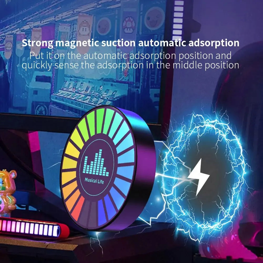 Showlu Smart RGB Music Sync Magnetic Car Light displaying colorful LED effects inside a vehicle cabin