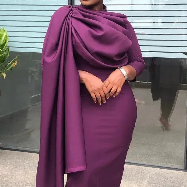 African long sleeve midi dress for women, solid color bodycon style from Showlu Fashion, perfect for spring 2024.
