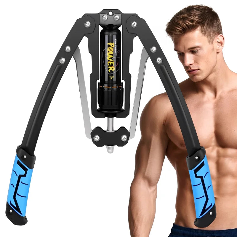 Showlu Hydraulic Arm Exerciser with adjustable chest expander, featuring black handles and resistance bands for strength training.