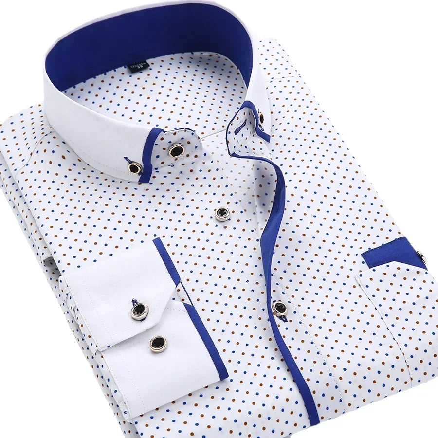 Black floral button-down men's shirt with long sleeves, slim fit, high-quality fabric, ideal for casual or dress occasions.