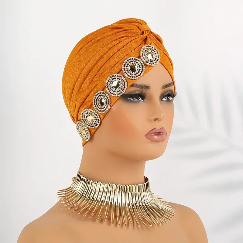Indian Women Chemo Cap Muslim Diamonds Hijab Pleated Turban Wrap Headscarf Beanies Hair Loss Bonnet Hat Femme Turbante Mujer New SHOWLU FASHION STORE