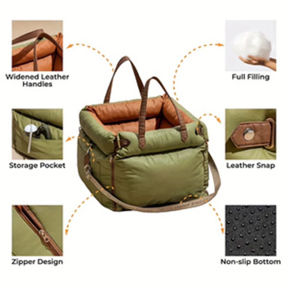 Portable Showlu Car Pet Carrier with breathable dog bed for backseat, providing comfort and safety for pets during travel