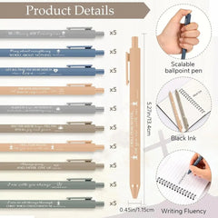 A set of ten different colored ballpoint pens featuring various Christian Bible verses.