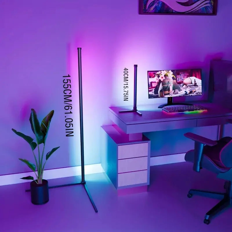 RGB corner floor lamp by Showlu Smart General with music sync, featuring colorful LED lights and modern design for living room decor