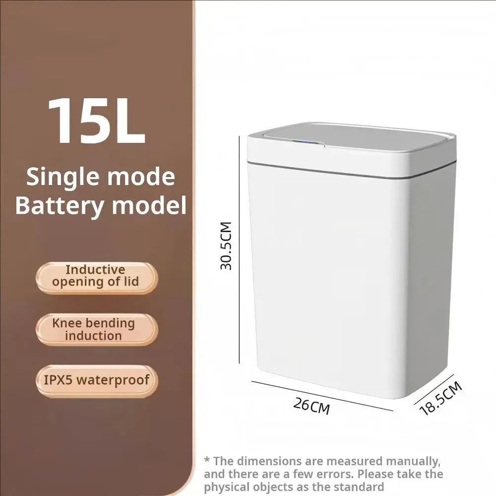 Showlu Smart 15L automatic motion sensor trash can with waterproof design, featuring a sleek, modern look and easy open lid