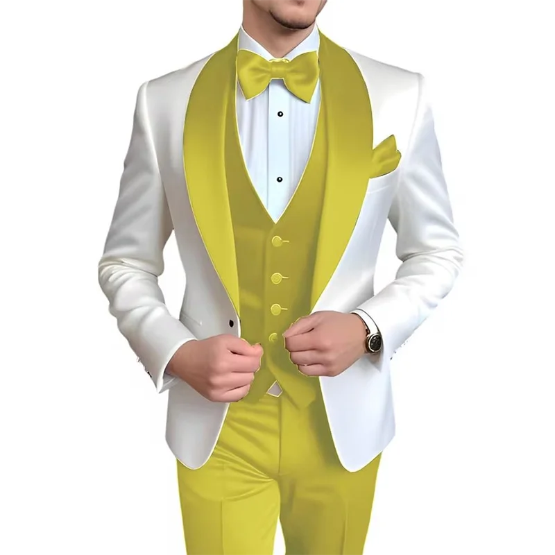 Men's 3-piece blue and white tuxedo suit by Showlu Fashion, featuring elegant formal style for weddings and parties.
