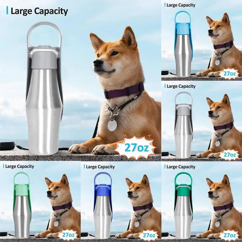 Showlu 750ml stainless steel pet travel water bottle for dogs and cats, portable and durable for outdoor use
