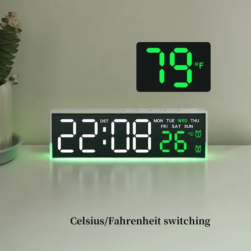 Showlu Smart LED digital alarm clock with mood light and temperature display, featuring a sleek modern design and user-friendly interface.