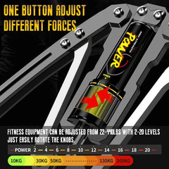An adjustable hydraulic arm exerciser with a rotating dial to set resistance levels.