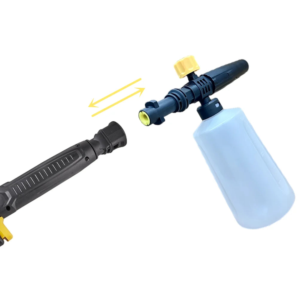 Foam bottle for pressure washer by Showlu Fashion Store, showing the white plastic container with nozzle and foam dispensing mechanism.