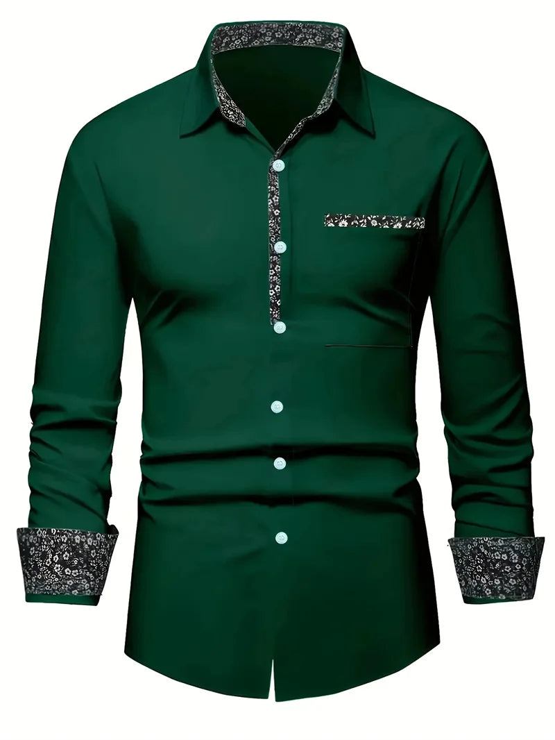 Showlu men's silk and bamboo fiber printed long sleeve casual shirt, featuring a stylish pattern and comfortable fit.