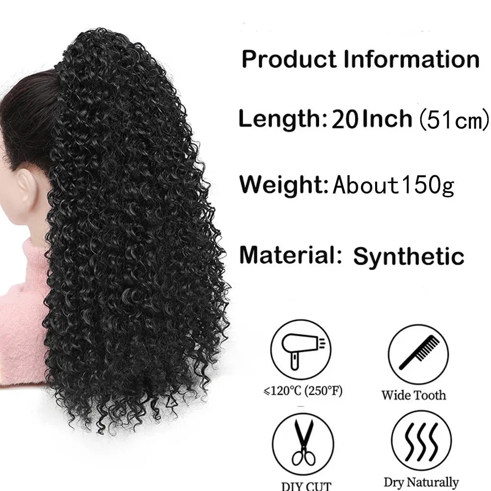 Long Afro Curly Drawstring Ponytail Synthetic Puffy Kinky Curly Fake Tail Extension Fluffy Curly False Hair Ponytail for Women