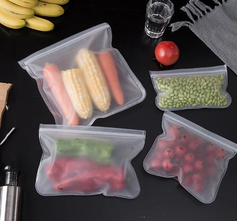 Showlu Smart General reusable food storage bags in various sizes with transparent, leak-proof design for freshness and convenience.