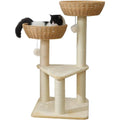SHENGOCASE Cat Tree Tower with rattan wicker basket bed for large cats, showing a cozy perch and natural woven design.
