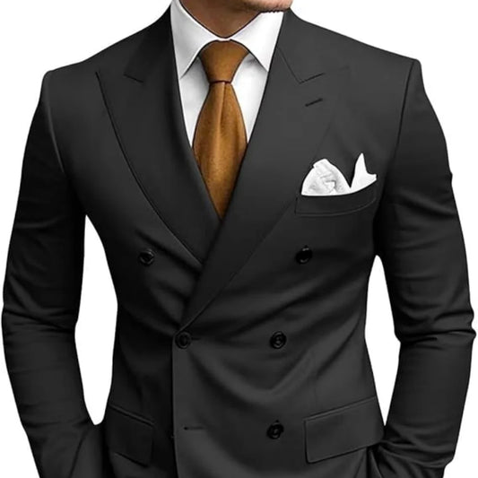 Men's double-breasted suit jacket with fitted plain color sport coat style jacket