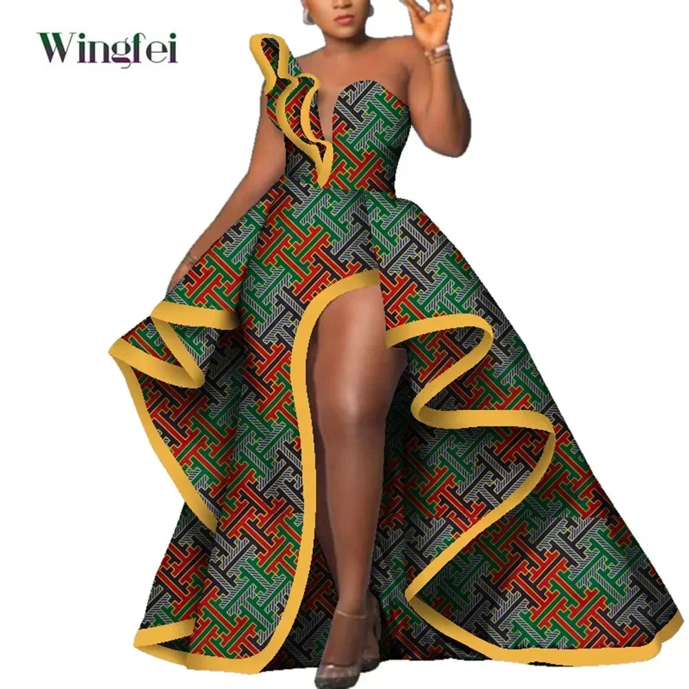 Dashiki Party Dresses Fashion Robe Africaine Ankara Floral Print Maxi Long Strapless Dresses African Dresses for Women WY6981
