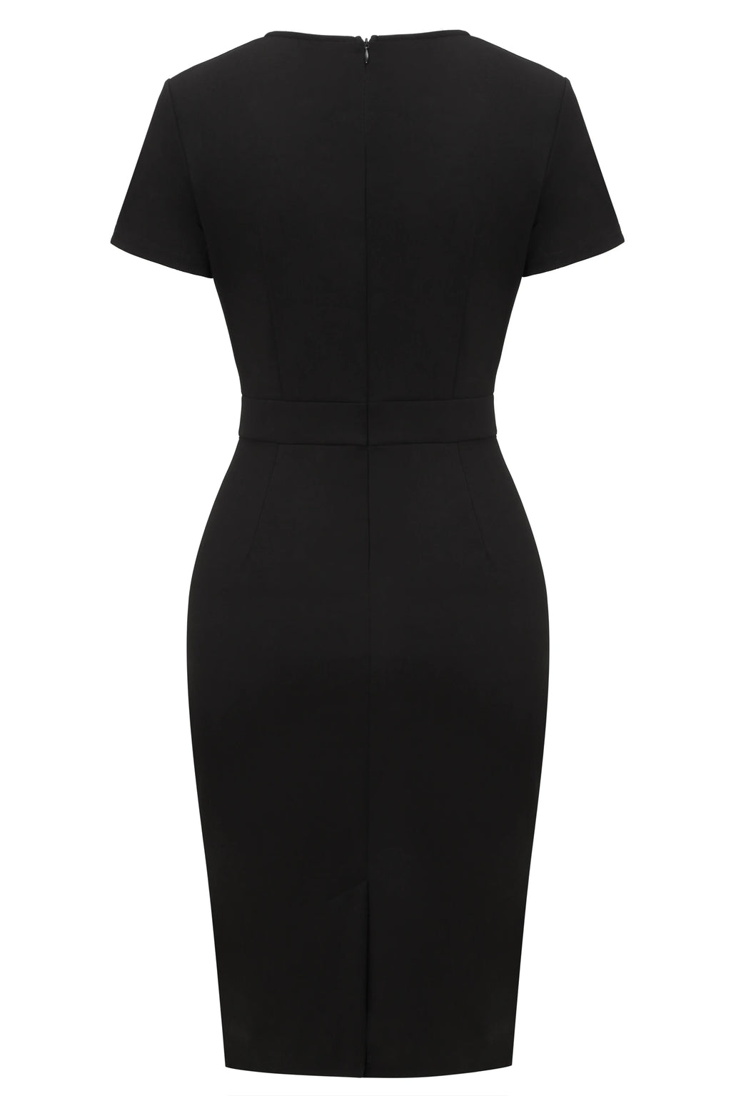 Black Showlu Women's sweetheart neck sheath dress, knee-length pencil style, featuring a fitted silhouette and elegant design.