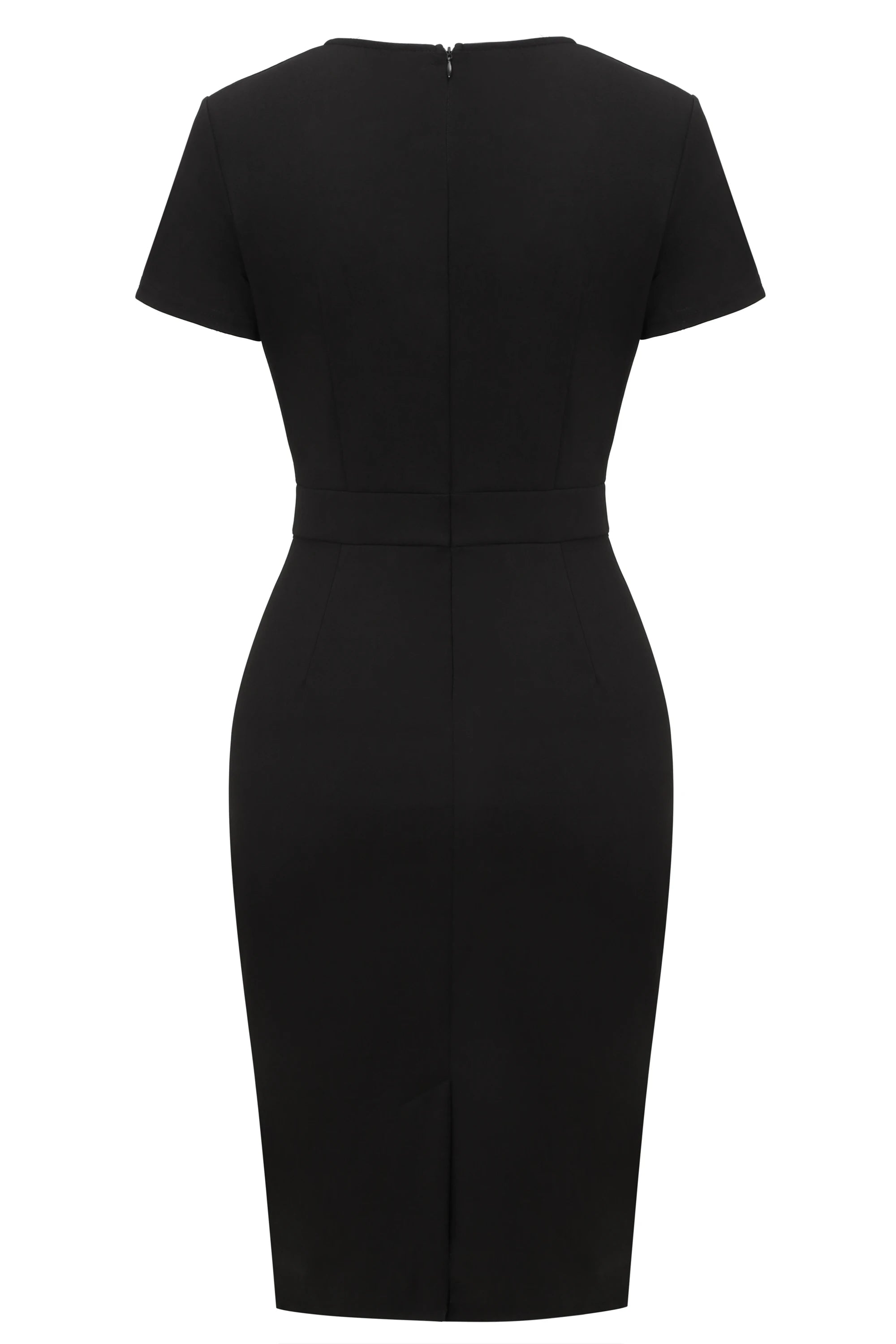 Black Showlu Women's sweetheart neck sheath dress, knee-length pencil style, featuring a fitted silhouette and elegant design.