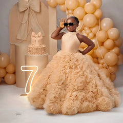 Luxury Puffy Ballgown Girls Birthday Party Dress Customized Flower Girl Dresses for Wed Little Queens Pageant Homecoming Dress