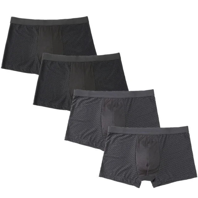 Showlu Men's Ice Silk Boxer Briefs 4-pack with breathable mesh fabric, comfortable men's underwear, sleek and lightweight design