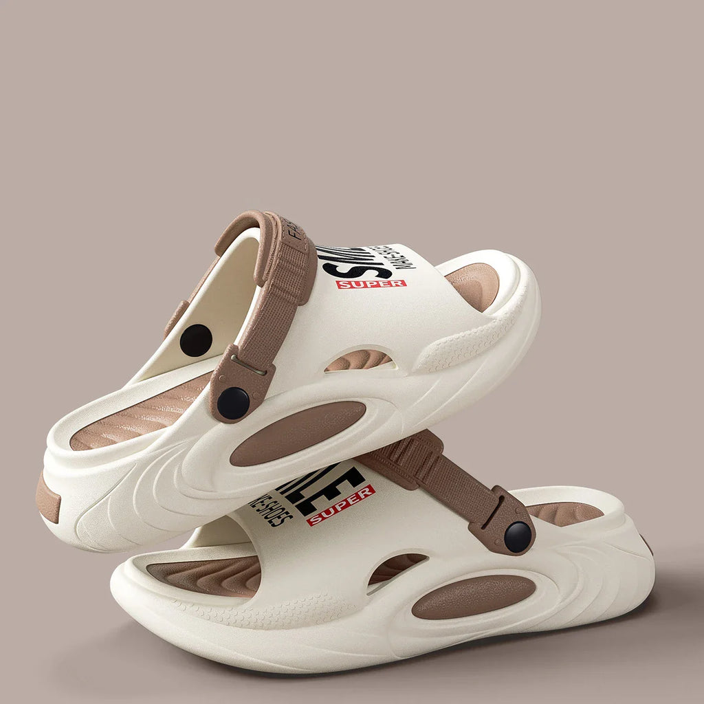 Comwarm men's summer slides with thick sole and anti-slip EVA beach slippers, featuring comfortable and durable design