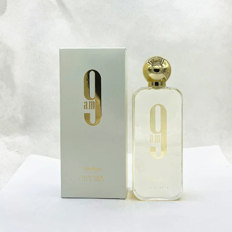 Unisex LAIKOU 9pm 9am EDP perfume bottle, 100ml fragrance with long-lasting scent, featuring sleek packaging.