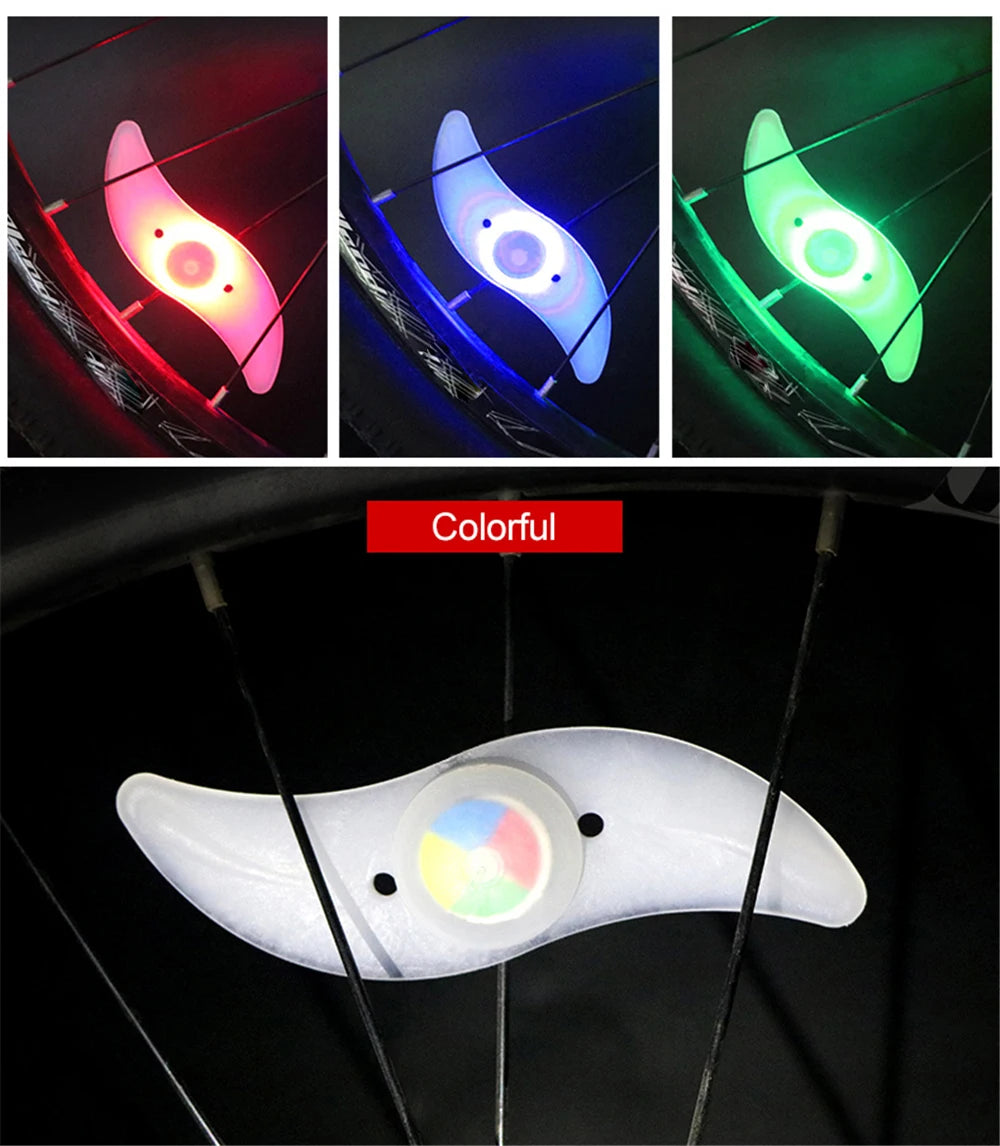 Showlu Smart General bicycle spoke LED wheel light flashing on a bike tire, enhancing visibility and safety during night rides.