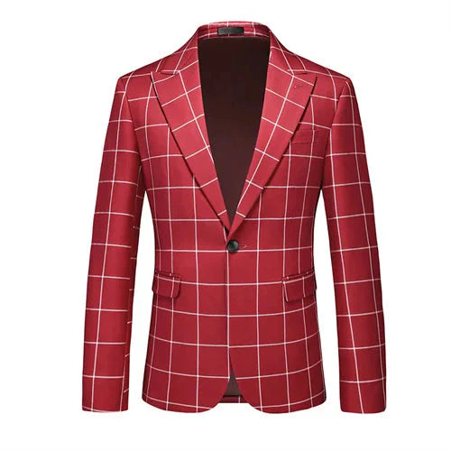 Men's SHOWLU FASHION STORE plaid slim fit business suit jacket, single-breasted blazer with classic design and tailored fit