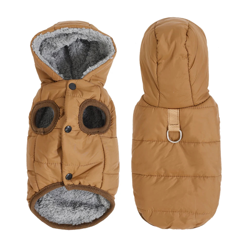 Showlu Fashion Holapet warm fleece dog hoodie with D-ring, cozy winter jacket for small dogs, soft and comfortable for cold weather.