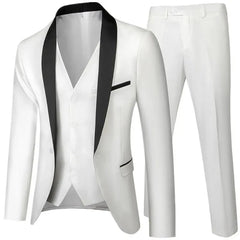 High Quality luxury Retro carving Party Dress Slim Fit Tuxedo Prom Suit Fashion white Male Groom Wedding three-piece