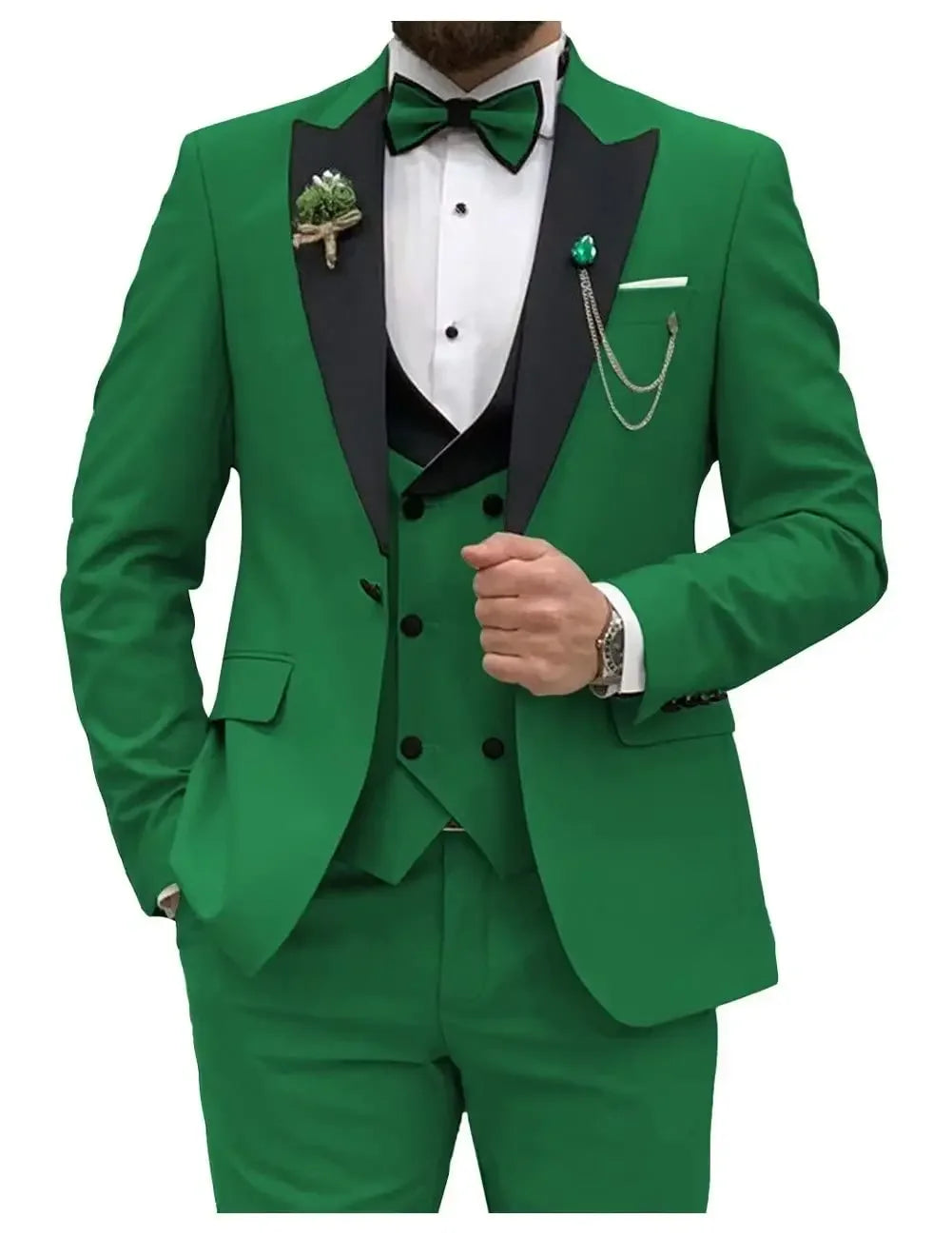 Royal blue men's 3-piece slim fit suit by Showlu Fashion, featuring double-breasted blazer and matching trousers and vest.