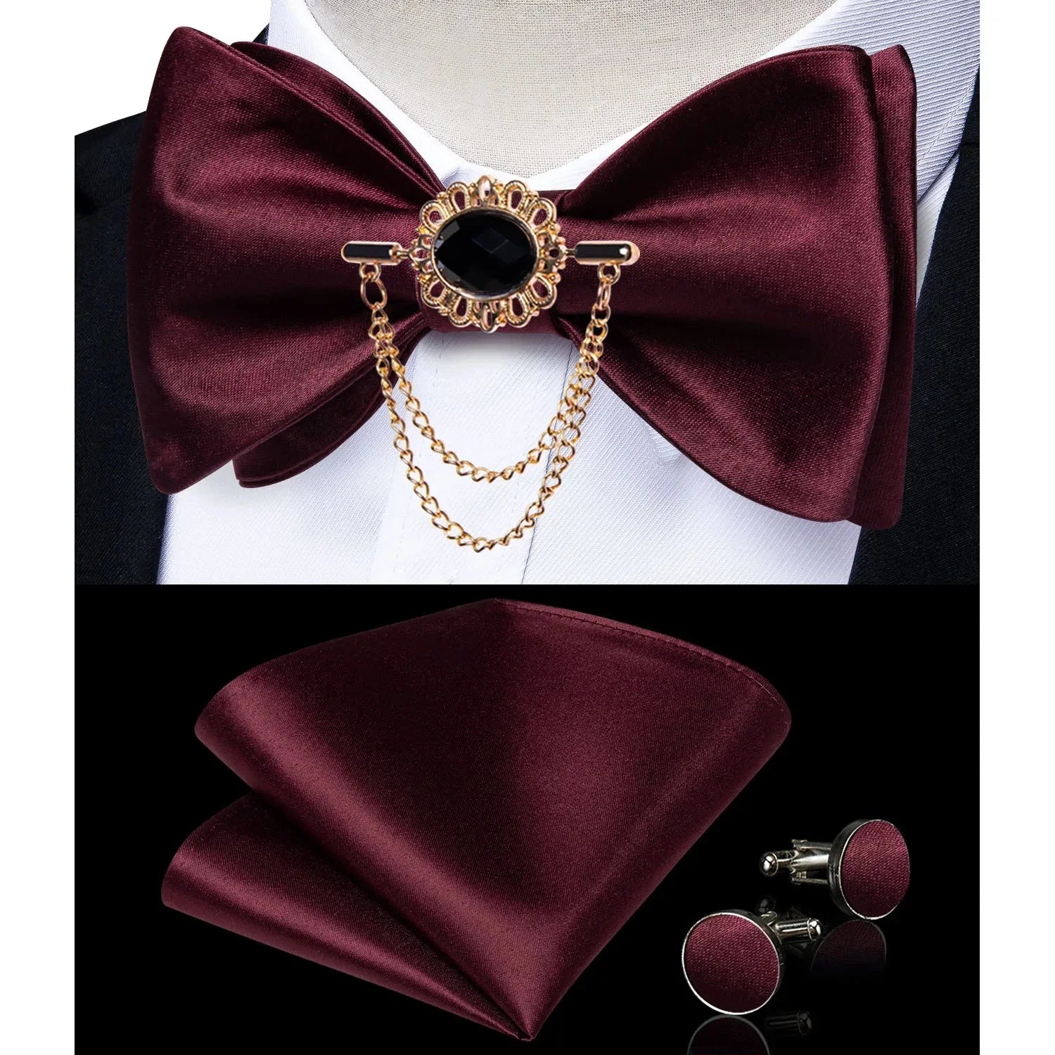 Pink plaid silk self-tie bow tie set with brooch and matching hanky from SHOWLU FASHION STORE, featuring elegant fabric and classic design.