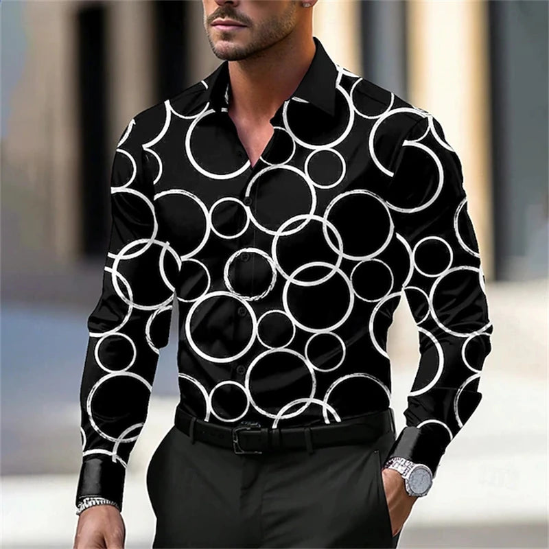 Men's long-sleeved casual shirt by Showlu Fashion, simple fall streetwear top suitable for office and everyday wear.