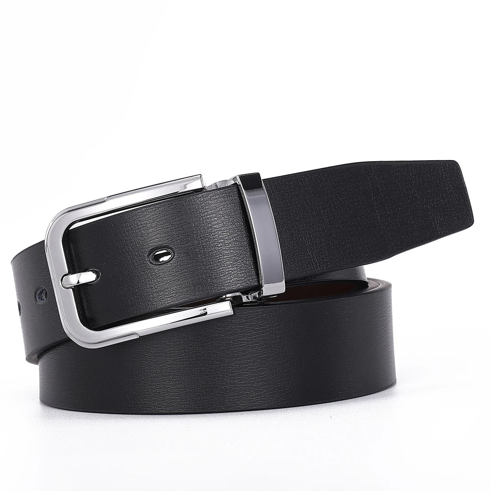 Men's leather belt with pin buckle, high-quality cowskin, designer strap, luxury fashion accessory, Showlu brand waist belt