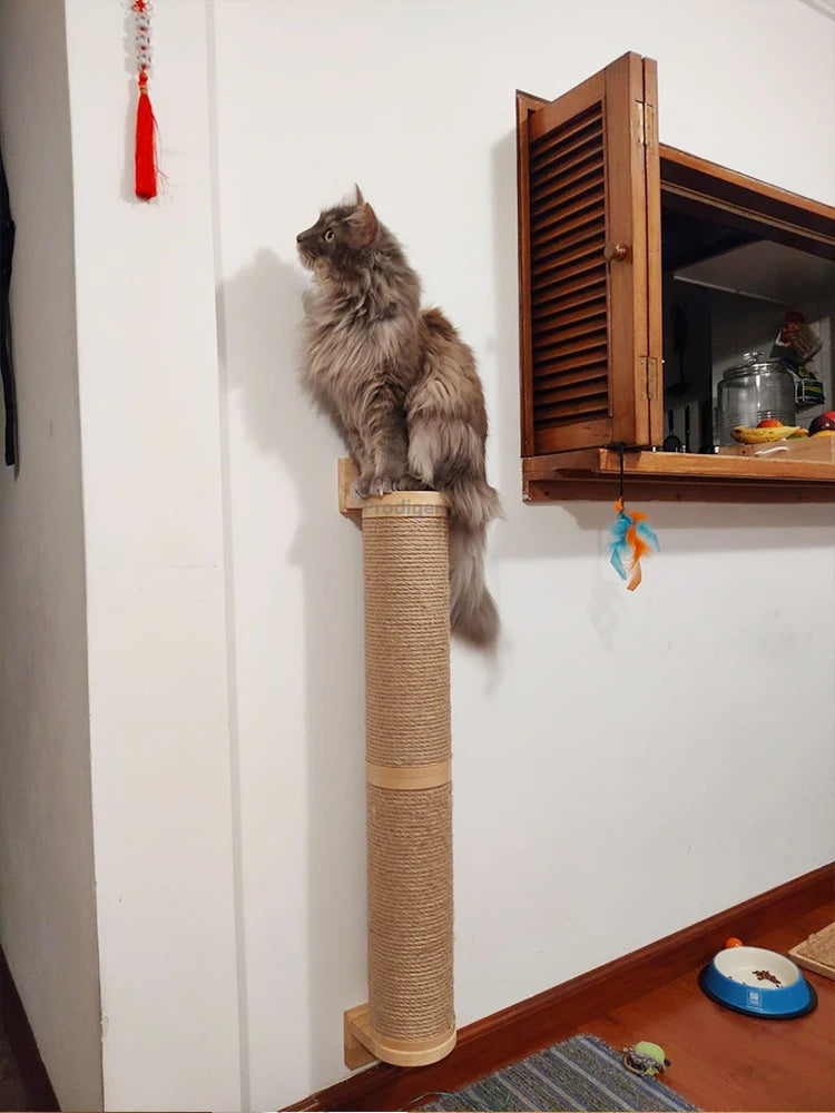 Wood wall-mounted cat scratching post from Showlu Fashion Store, featuring a thick kitten tree design for scratching and climbing.