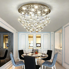 Luxury Water Drop Crystal Ceiling Lamp Modern Round Flush Mount LED Chandelier For Villa Closet Dining Room Home Lighting