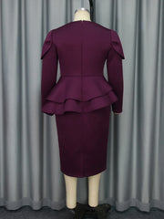 AOMEI Women 3D Flowers Long Sleeve Pencil Bodycon Dress Round Neck Empire Ruffles Slim Elegant Celebrate Evening Gowns Banquet