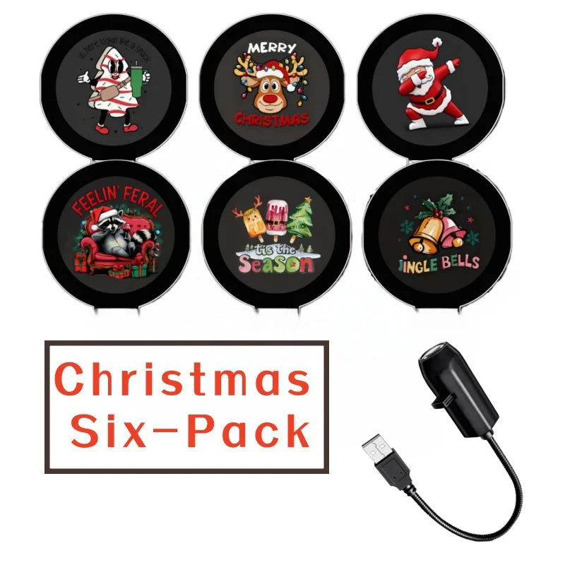 USB projector lamp displaying Christmas elk and Santa Claus patterns, ideal for room ceiling or window decor.
