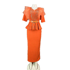 African Women Slim V-neck Organza Lotus Leaf Hot Drill Nail Beads Elegant Long Dress Little Dress