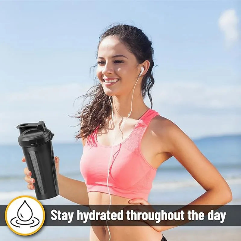 600ml Shaker Bottle 20 Oz with Stainless Steel Ball, BPA Free 20 Oz Plastic Protein Shake Leak Proof for Portable Fitness