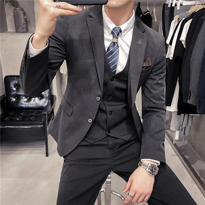 S-7XL (Jacket+Vest+Pants) Fashion Boutique Lattice Formal Business Mens Suit 3Pcs Set Groom Wedding Dress Plaid Suit Show Stage SHOWLU FASHION STORE