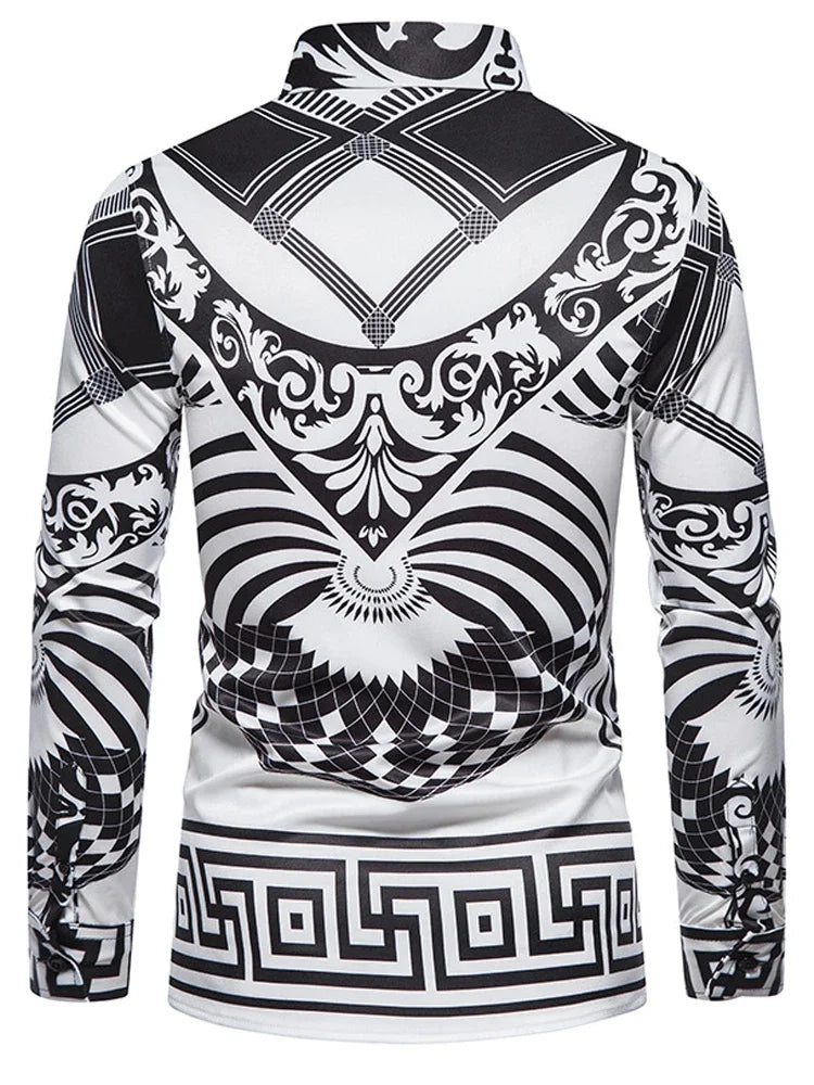 Showlu men's retro plaid long sleeve shirt with casual floral pattern, stylish dress top for everyday wear.