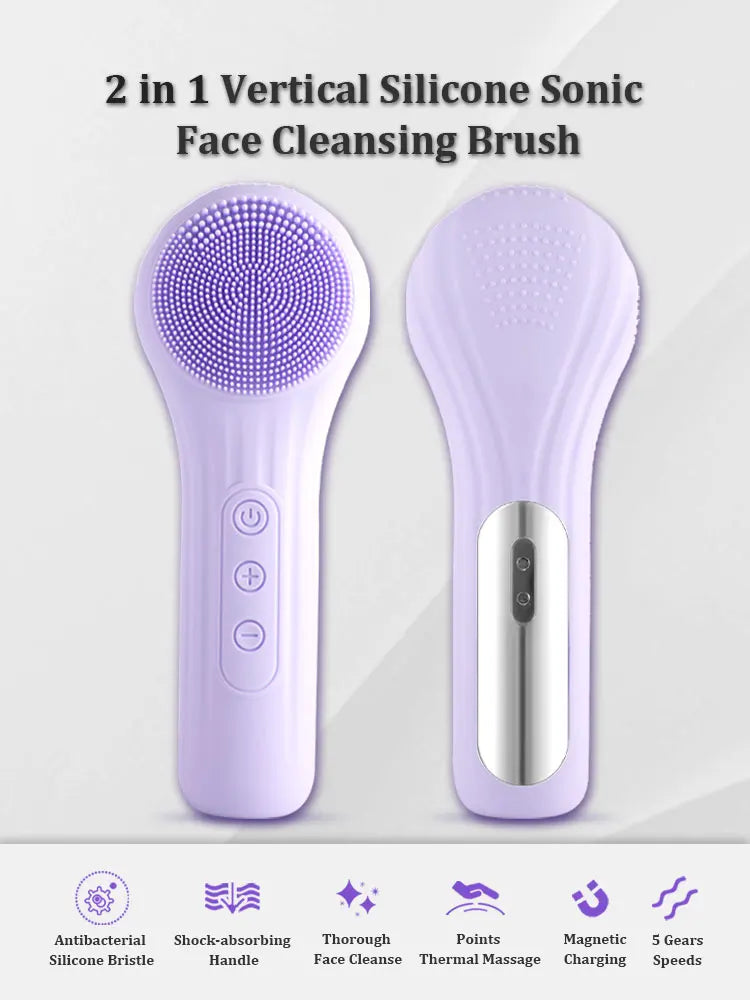 Rechargeable silicone facial cleansing brush by Showlu Smart General, with soft bristles for gentle, effective skin cleansing.