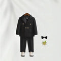 Children's white wedding suit with jacket, pants, and bowtie, perfect for flower boys and birthday parties.