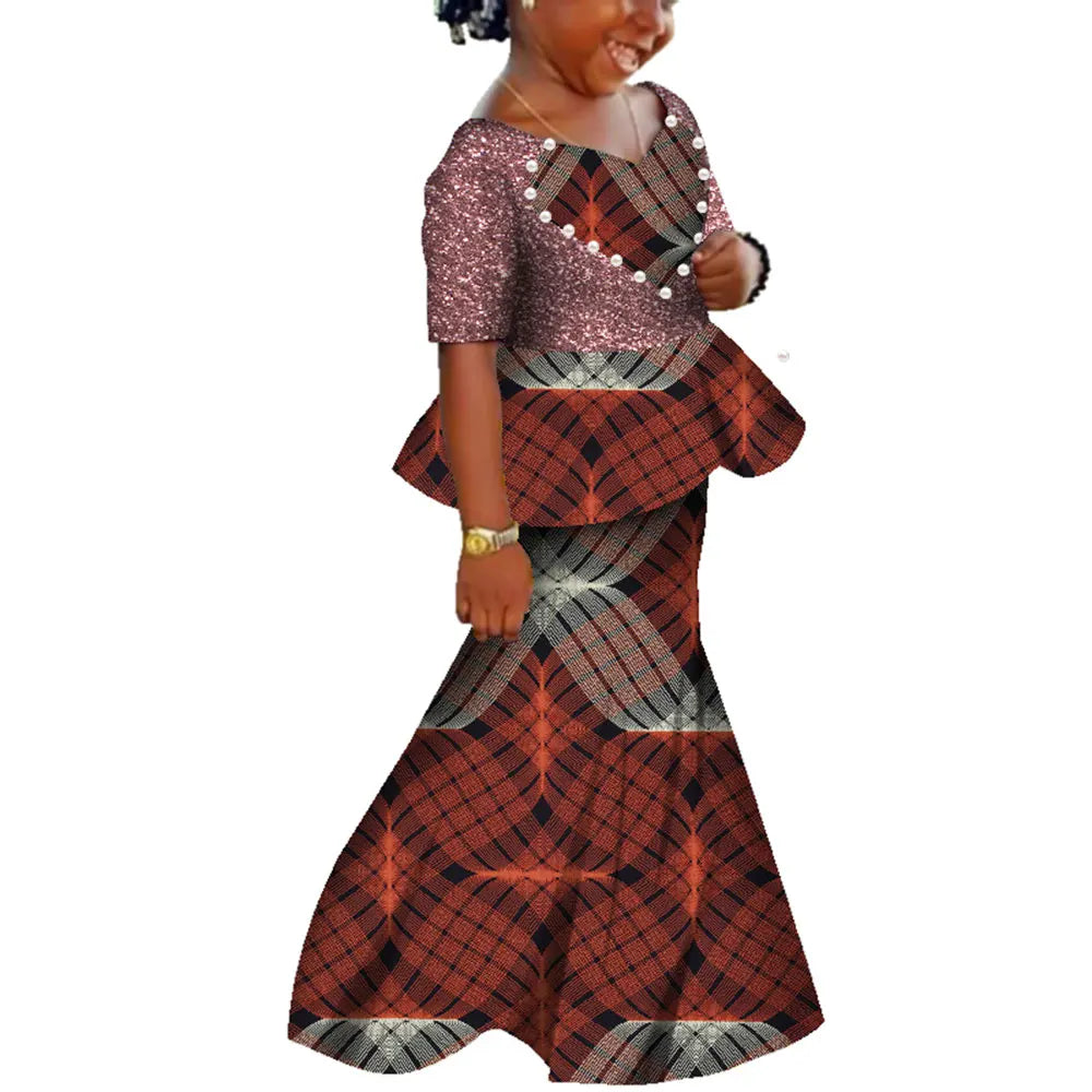 African Dashiki print cotton kids dress for girls by SHOWLU FASHION STORE, featuring vibrant, colorful dashiki design and comfortable fit.