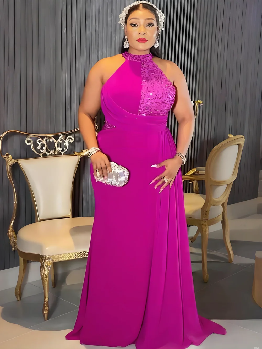 Elegant African wedding party dress by SHOWLU FASHION STORE, Muslim maxi gown with intricate embroidery and flowing silhouette.
