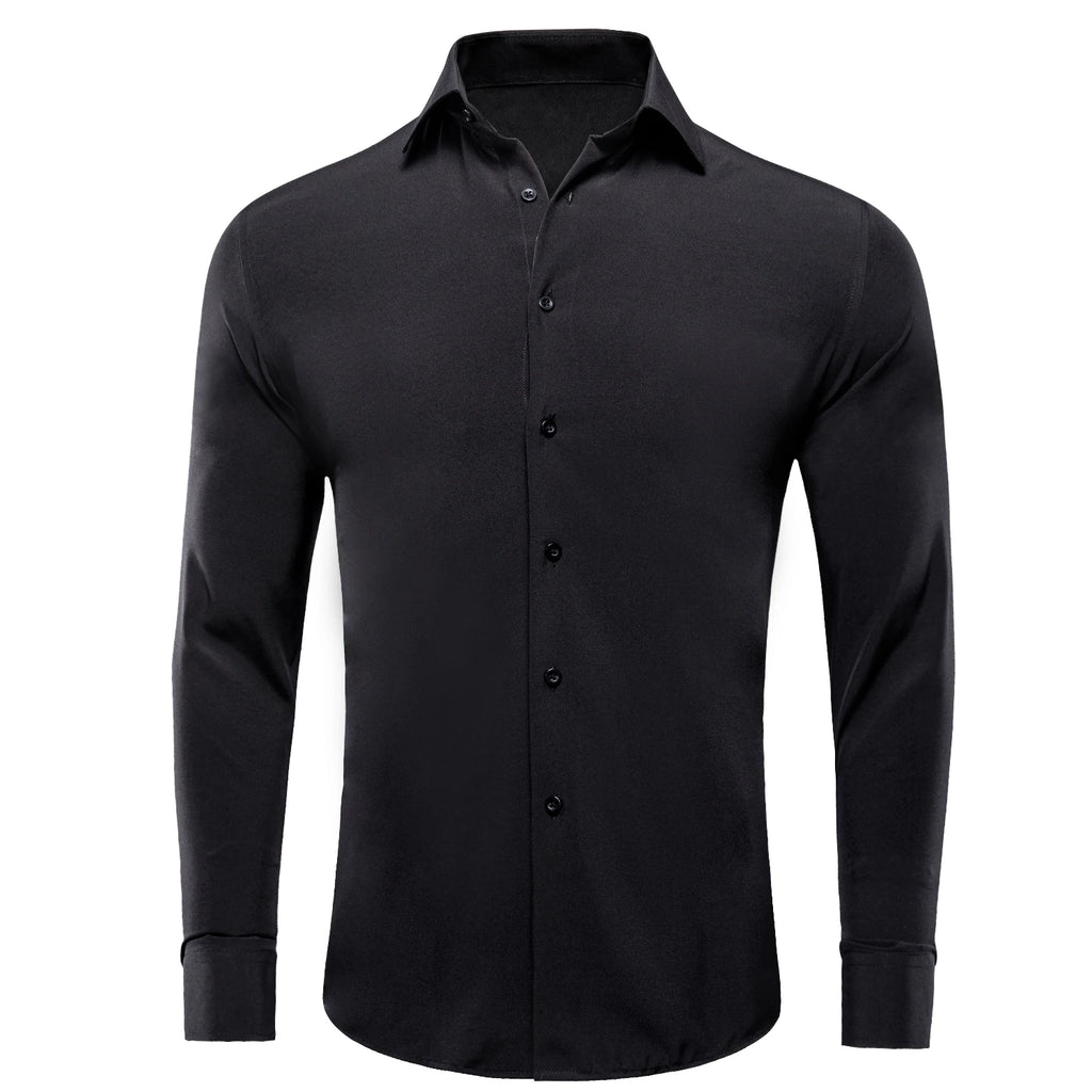 Showlu Fashion men's long sleeve silk dress shirt with lapel in blue, mint, pink, purple, green, or gray, perfect for business or wedding.