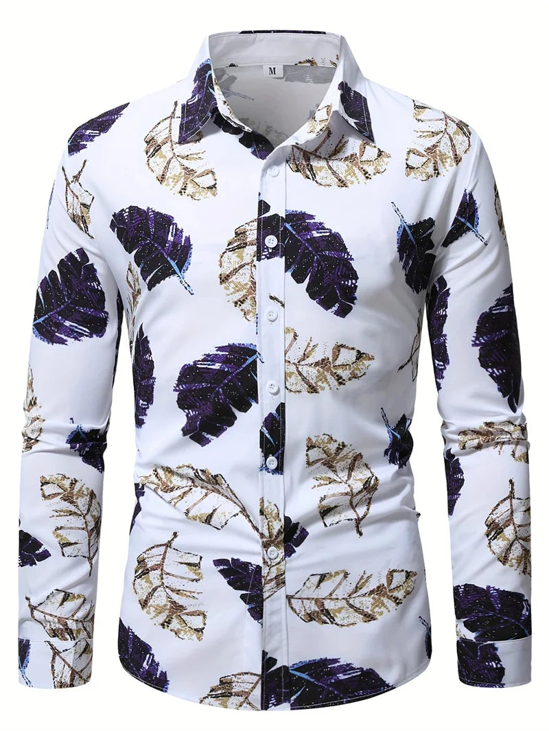 Men's silk and bamboo fiber printed casual long sleeve shirt by Showlu Fashion Store, featuring a stylish design and comfortable fit.